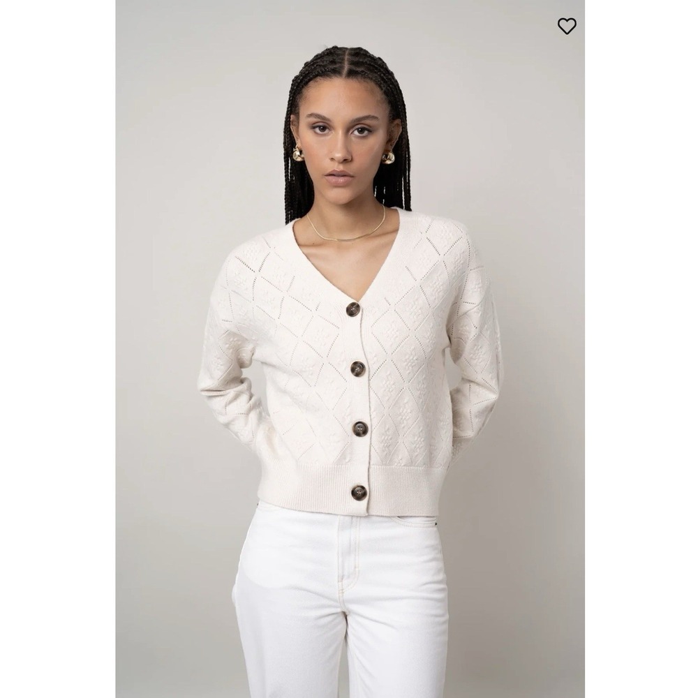 NWOT Cyrus Diamond Stitch Cardigan Cream Cottagecore Size S Retail $78